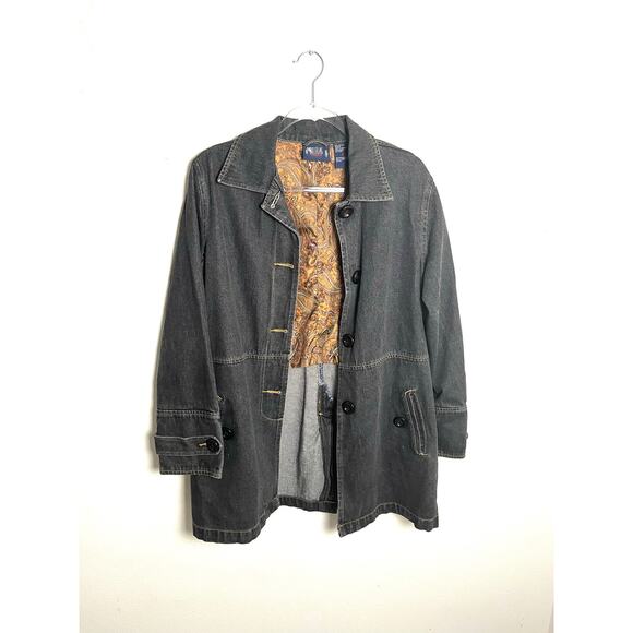 Bill Bass Jackets & Blazers - Bill Blass Womens Size 8 Black Denim Jacket Paisley Lined Dark Academia